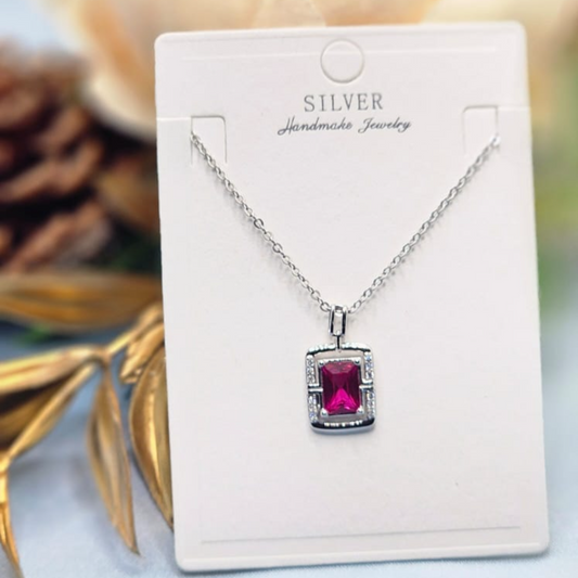 Pink stone  Square Pendant