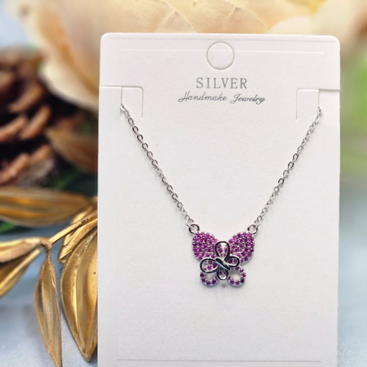 Pink Stone Butterfly Pendant