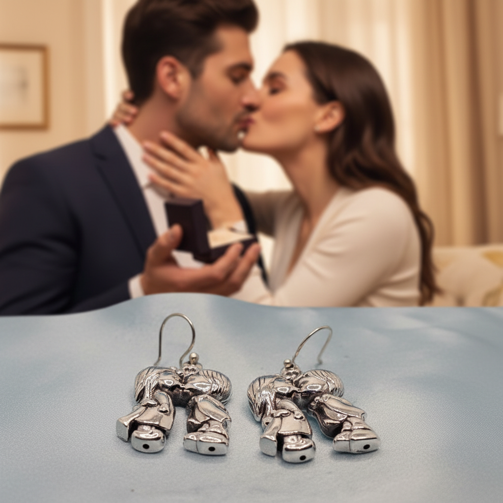 Boy girl kiss earring