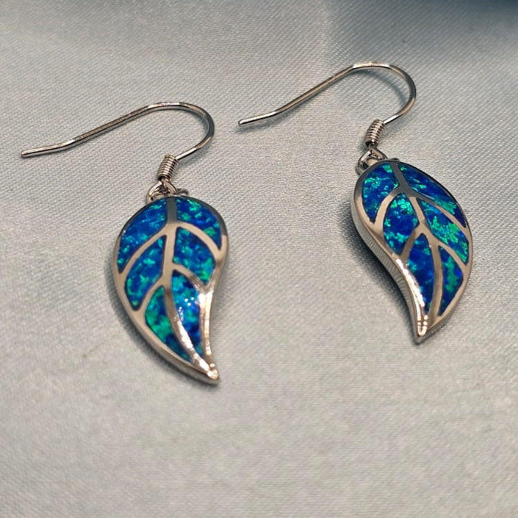 Nature Vein Leaf Earrings blue