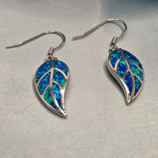 Nature Vein Leaf Earrings blue