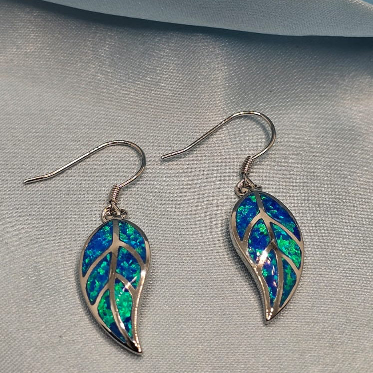 Nature Vein Leaf Earrings blue
