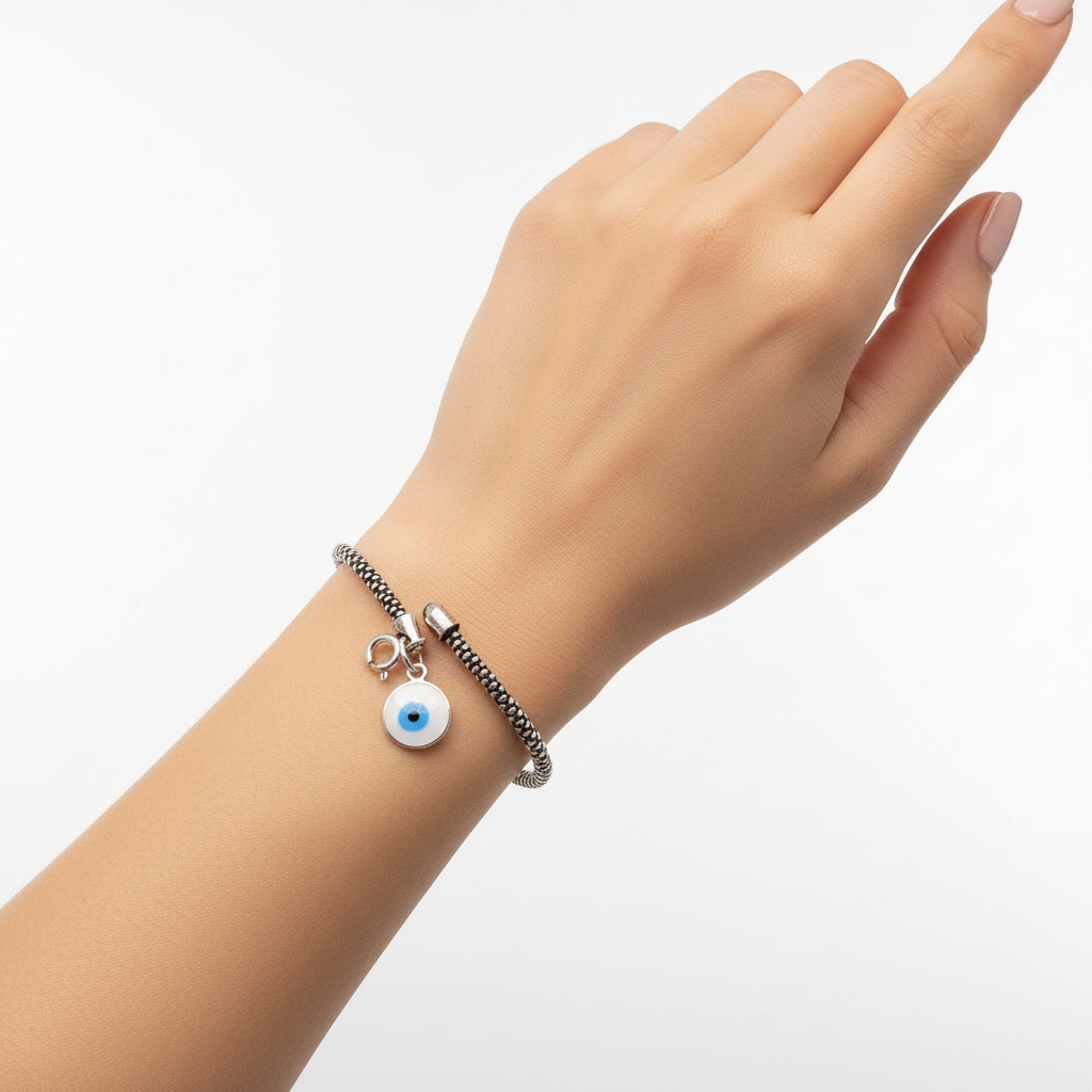 Evil Eye Charm Silver Bracelet