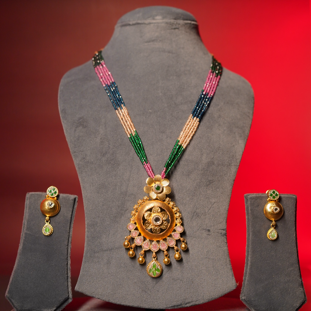 GOLD POLISH PENDANT SET PINK