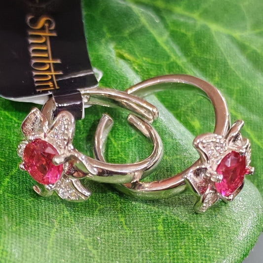 Pink stone flower Toe Ring