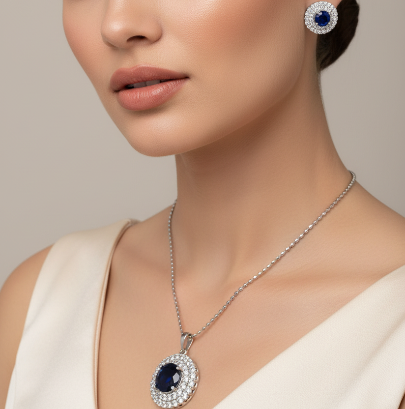 Blue stone pendant set