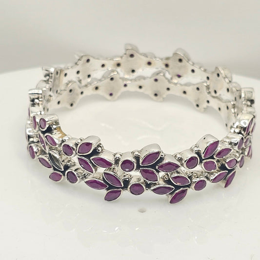 Pink leaf bangle (set of 2)